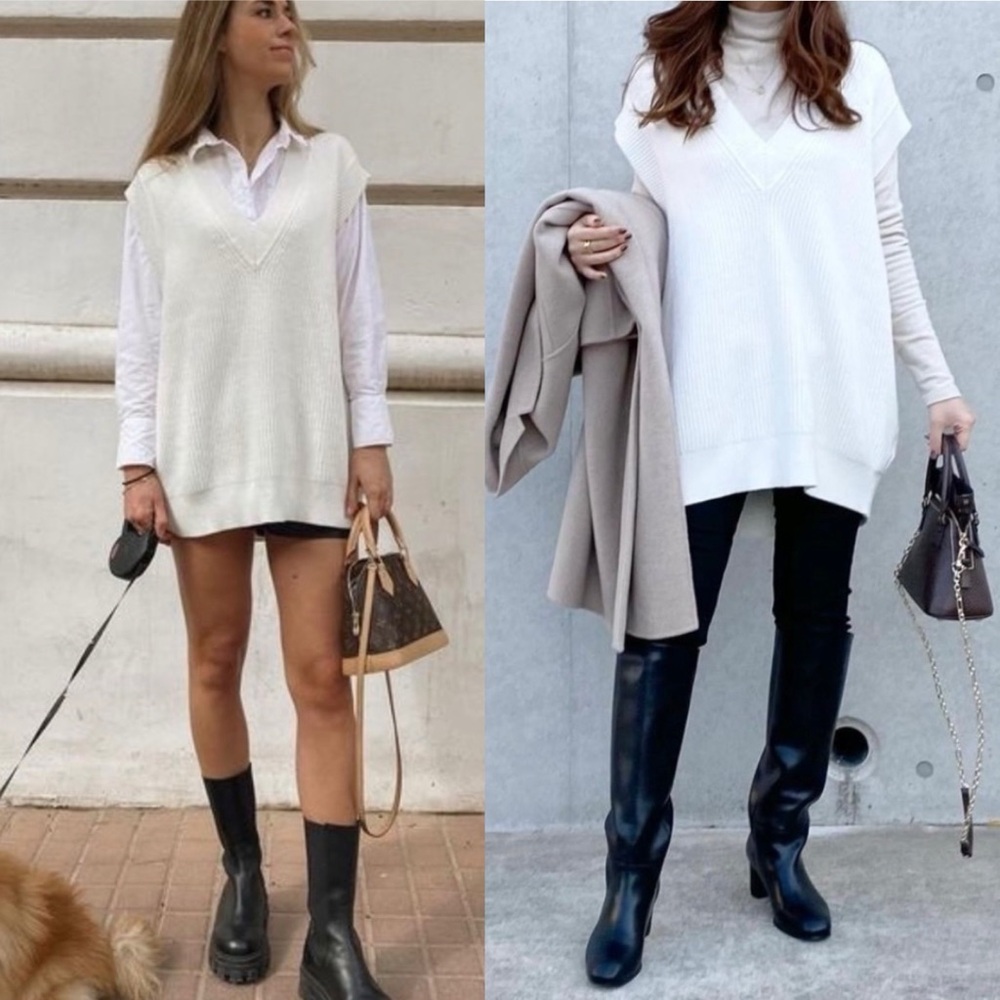 NWT Zara Knit V Neck Oversized Sleeveless Sweater, Sz Small